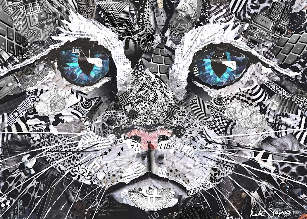 ACEO Money Cat Collage Giclee Print Collectible Miniature Art Card Gift