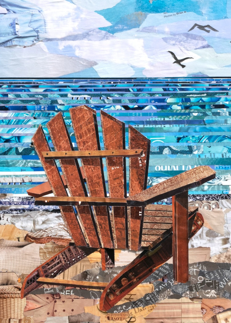 ACEO Adirondack Chair on Beach Collage Giclee Print Collectible Miniature Art Card