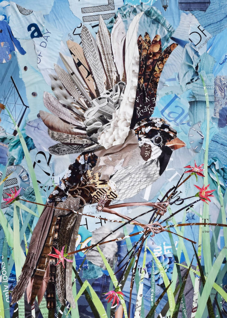 ACEO Sparrow in Spring Collage Giclee Print Collectible Miniature Art Card Gift