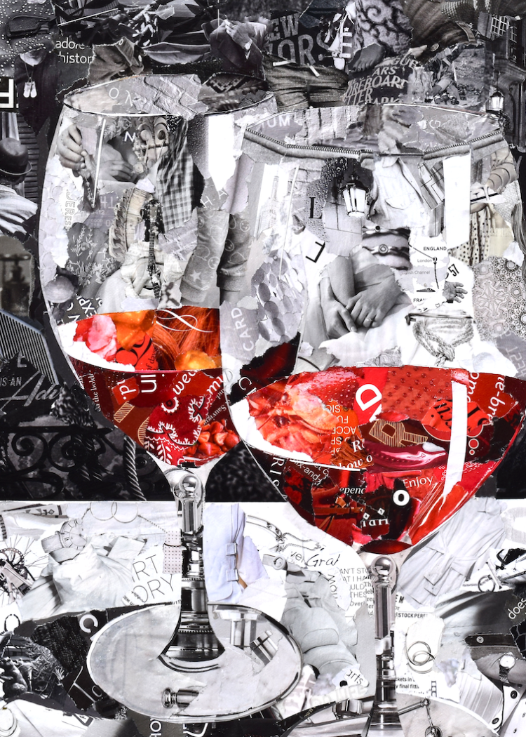 ACEO Red Wine Glasses Collage Giclee Print Collectible Miniature Art Card (Copy)