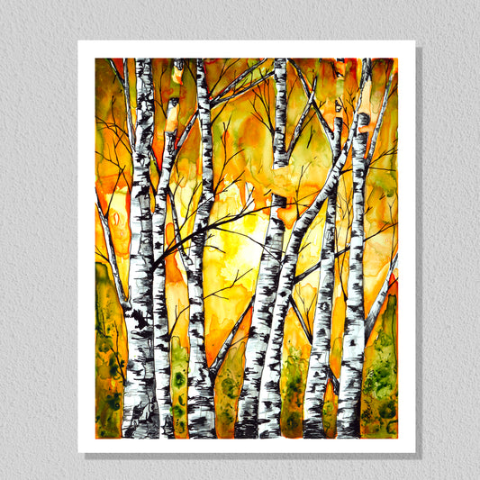 Birch Trees on Yellow