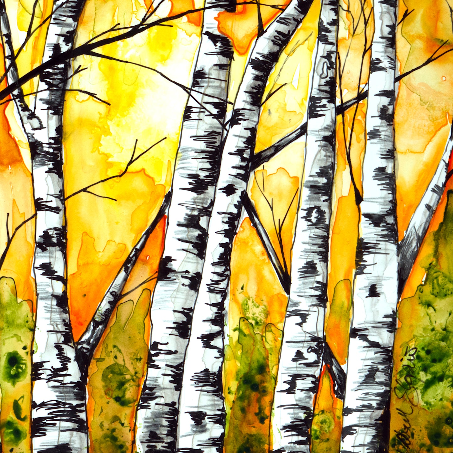 Birch Trees on Yellow