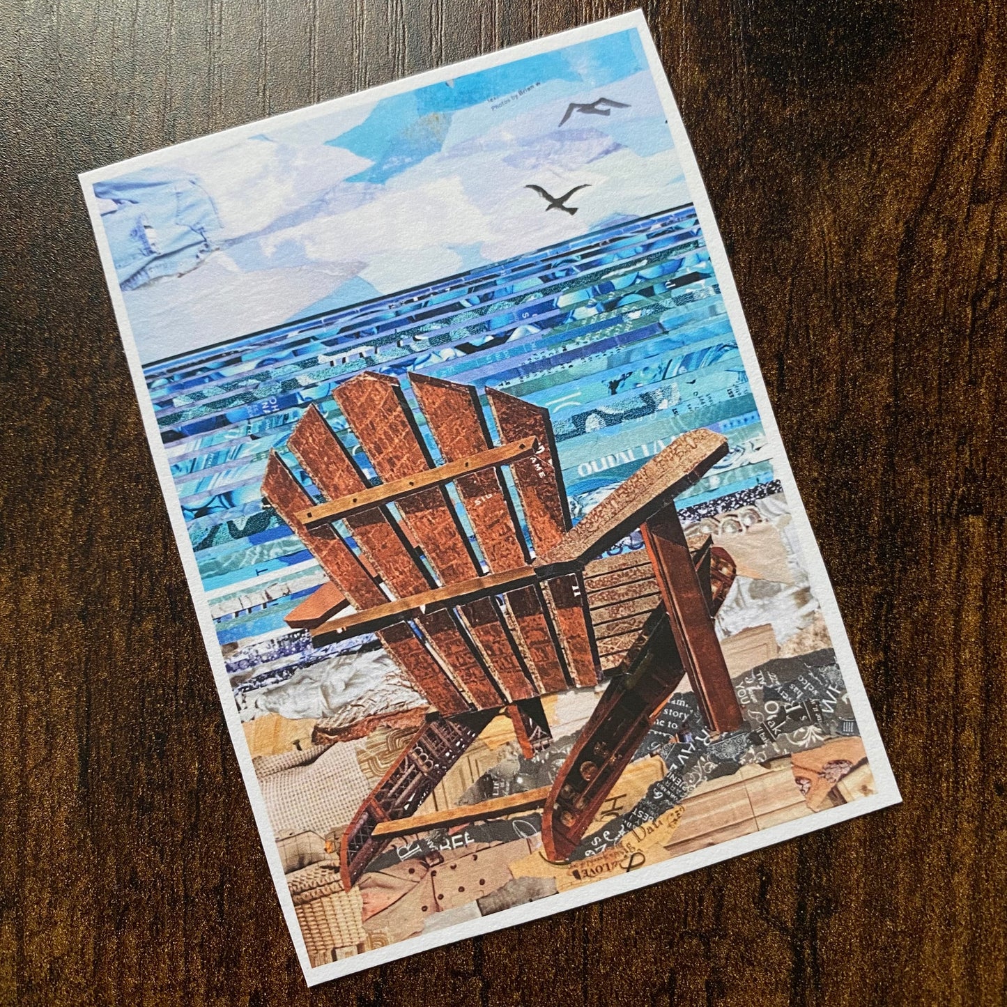 ACEO Adirondack Chair on Beach Collage Giclee Print Collectible Miniature Art Card