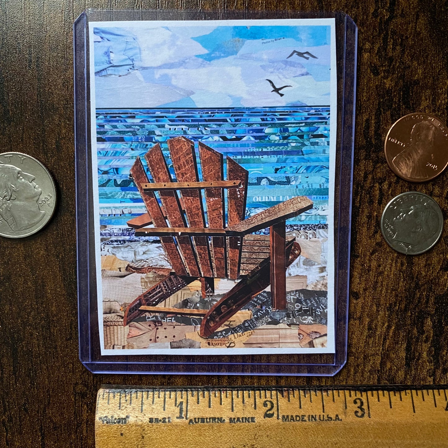 ACEO Adirondack Chair on Beach Collage Giclee Print Collectible Miniature Art Card