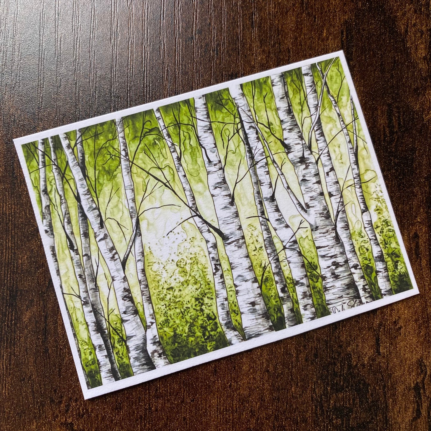 ACEO Birch Trees Giclee Print Ink Painting Collectible Miniature Art Card