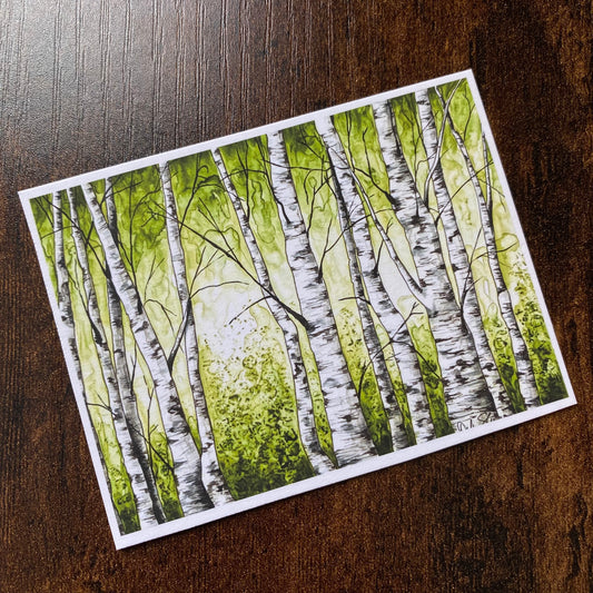 ACEO Birch Trees Giclee Print Ink Painting Collectible Miniature Art Card