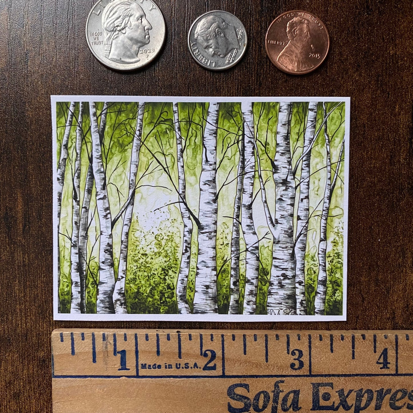 ACEO Birch Trees Giclee Print Ink Painting Collectible Miniature Art Card