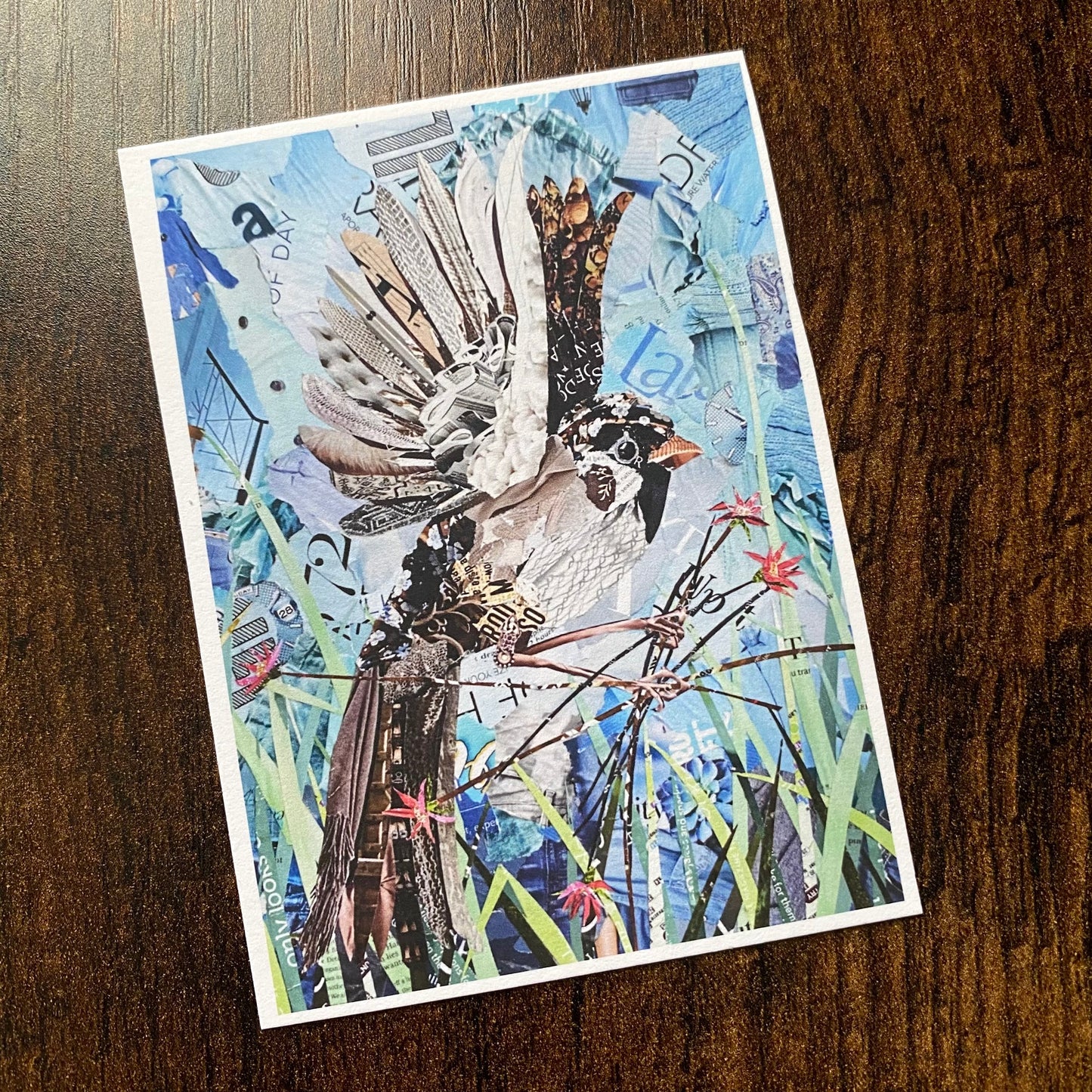 ACEO Sparrow in Spring Collage Giclee Print Collectible Miniature Art Card Gift