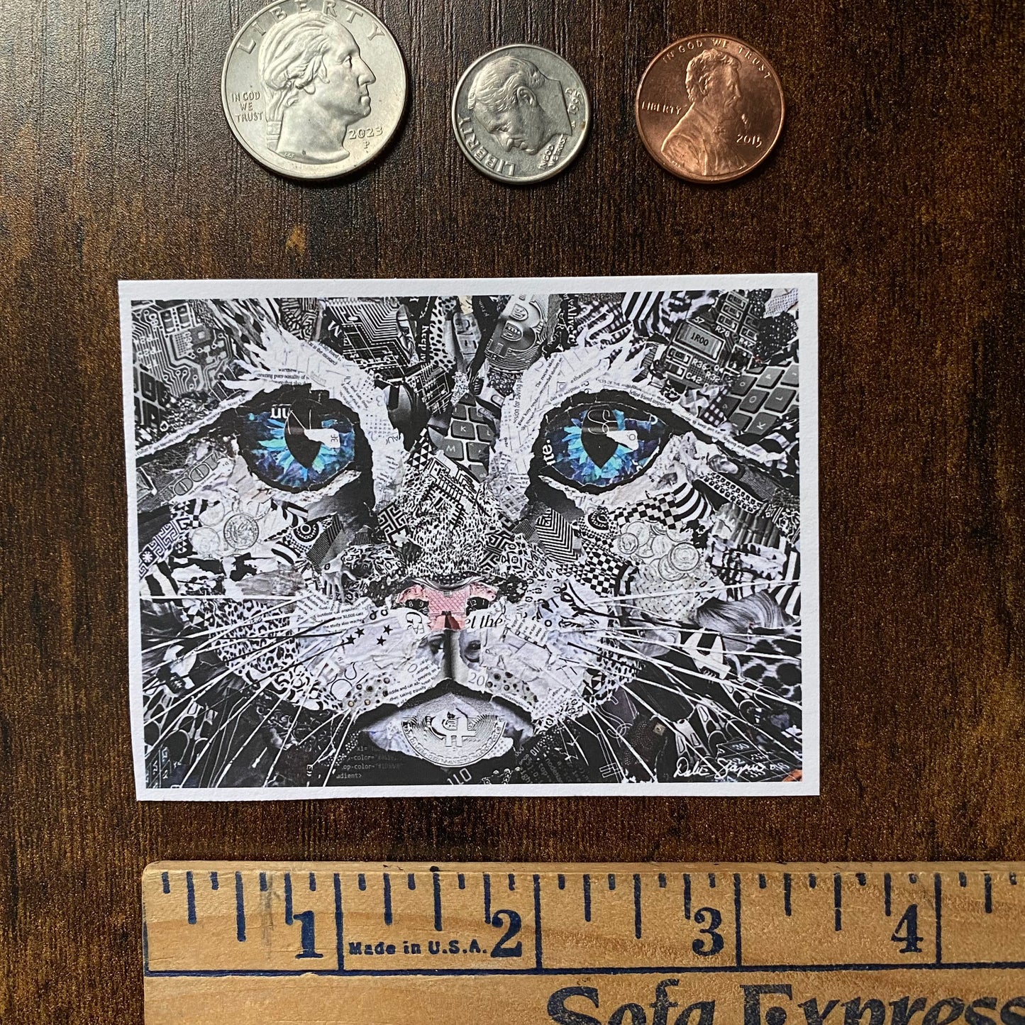 ACEO Money Cat Collage Giclee Print Collectible Miniature Art Card Gift