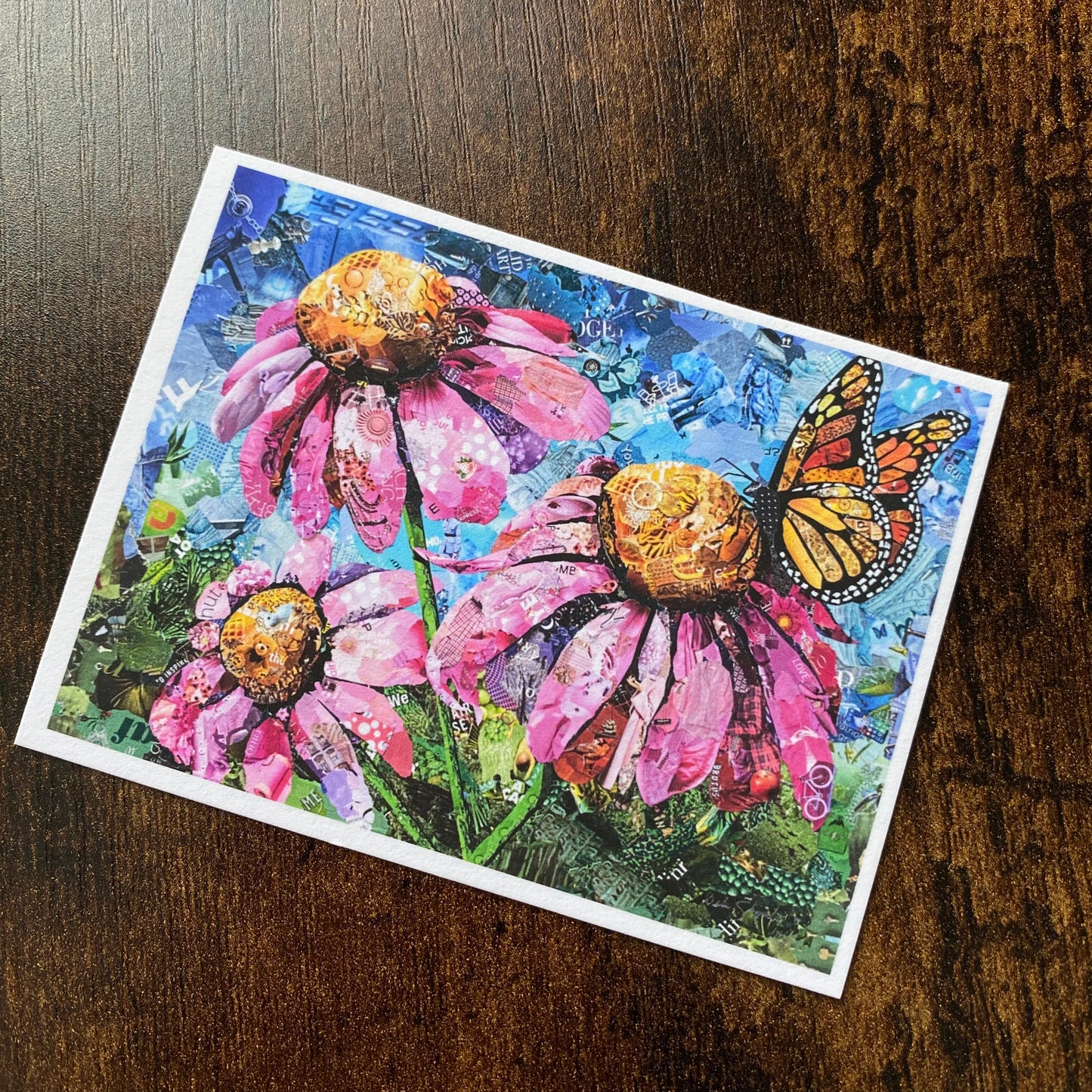 ACEO Pink Coneflower Butterfly Collage Giclee Print Collectible Miniature Art Card Gift