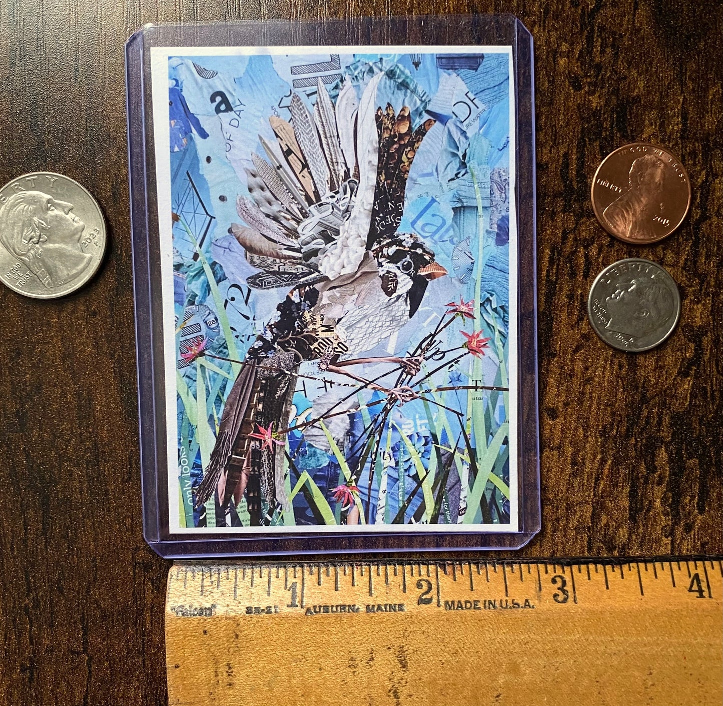 ACEO Sparrow in Spring Collage Giclee Print Collectible Miniature Art Card Gift